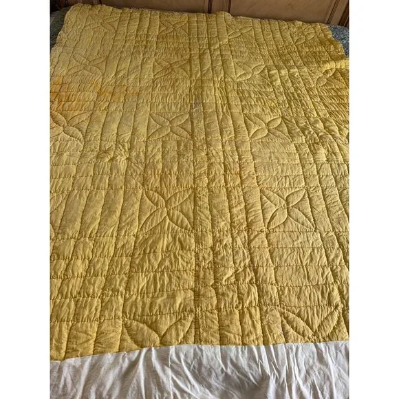 Vintage Handmade Patchwork Quilt 80x62 Multicolor Scrap Quilt Yellow Back - Picture 4 of 16